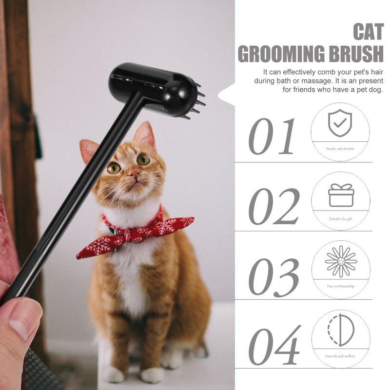 Long Handle Pet Grooming Brush for Shedding Control Non Slip Massage Comb Black - Image 5