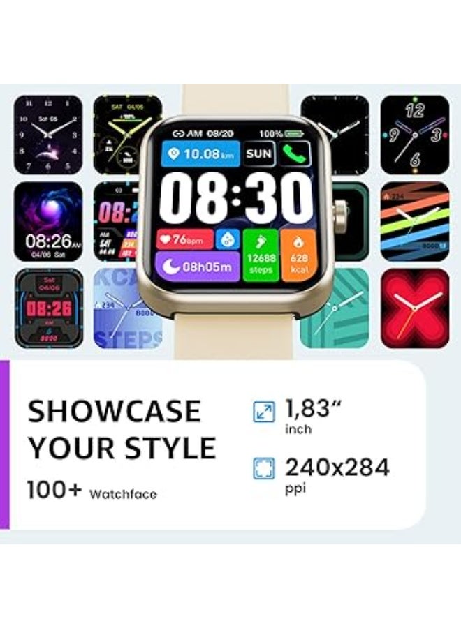 TOZO 2025 New Upgraded Smart Watch for Men Women for iPhone&Android, 1.83" Fitnes Tracker Bluetooth Call [Answer/Make], IP68 Waterproof with Heart Rate/SpO2/Sleep Monitor, 100+ Sport Modes Gold - Image 4