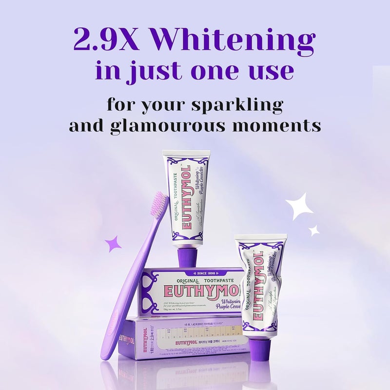 Euthymol Purple Whitening Toothpaste â€“ for Yellow & Sensitive Teeth | Violet Tone-Up Formula, Instantly Brightens, 24H Stain Defense, Long-Lasting Fresh Breath (Pack of 2) - Image 3