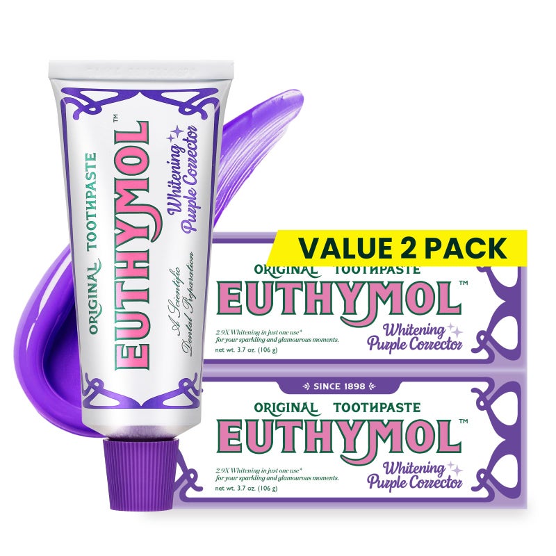 Euthymol Purple Whitening Toothpaste â€“ for Yellow & Sensitive Teeth | Violet Tone-Up Formula, Instantly Brightens, 24H Stain Defense, Long-Lasting Fresh Breath (Pack of 2) - Image 1