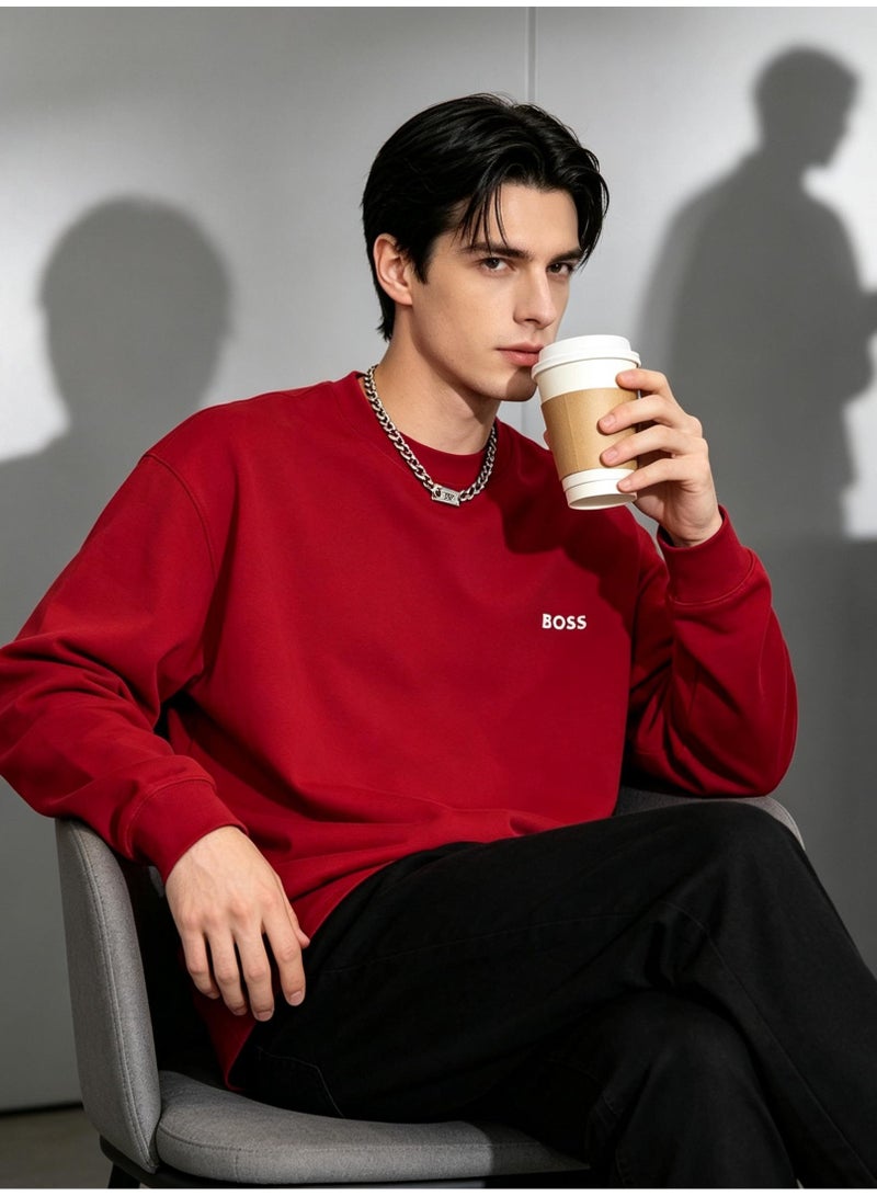 BOSS Men Deep Red Crew Neck Sweatshirt Festive Occasion Evening Casual Outfit Red - Image 1