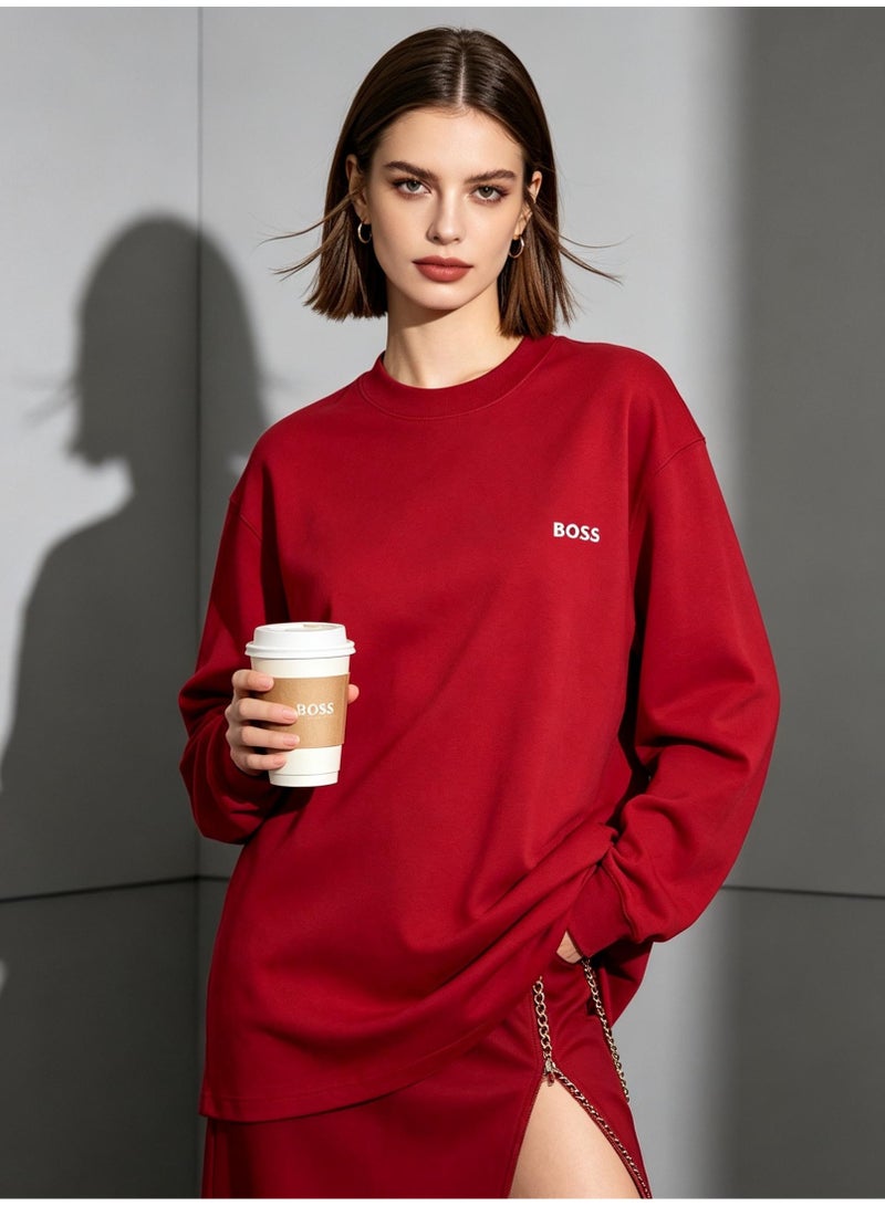 BOSS Men Deep Red Crew Neck Sweatshirt Festive Occasion Evening Casual Outfit Red - Image 4