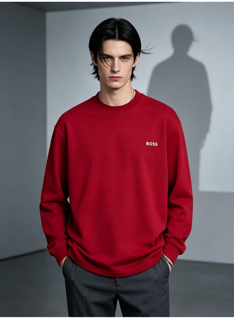 BOSS Men Deep Red Crew Neck Sweatshirt Festive Occasion Evening Casual Outfit Red - Image 2