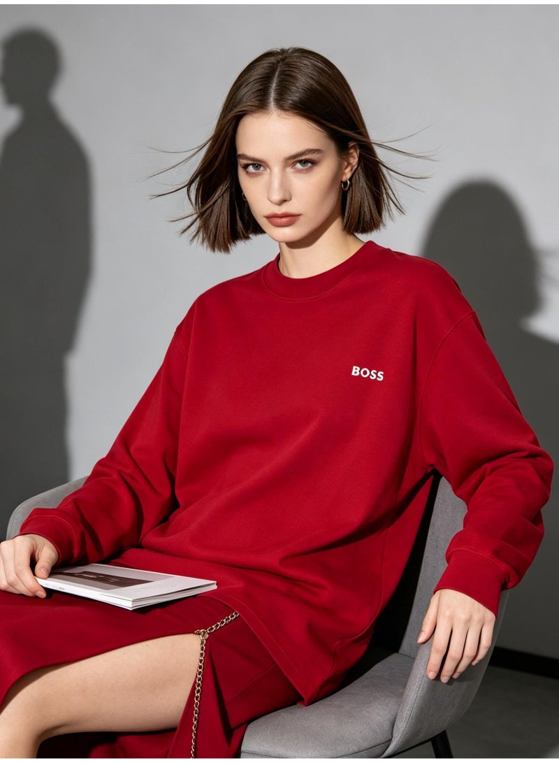 BOSS Men Deep Red Crew Neck Sweatshirt Festive Occasion Evening Casual Outfit Red - Image 3