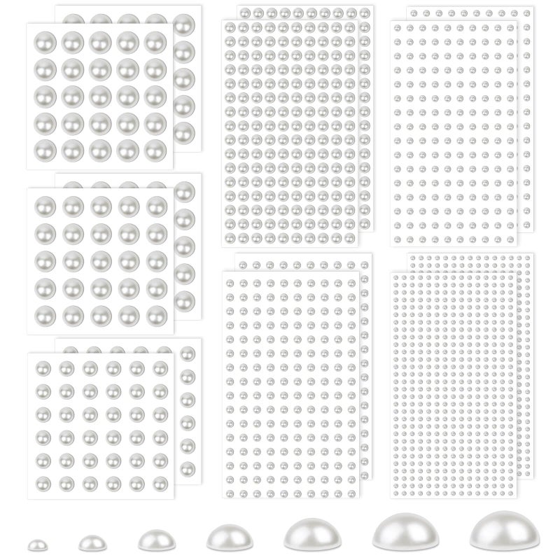 Caffox 7 Sizes Self Adhesive Ivory White Hair Pearl Stickers Caffox 2032 Pieces Stick on Pearls Gems for Hair Face Makeup Eye Crafts Wedding - Image 3