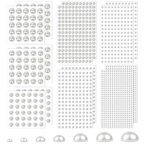 Caffox 7 Sizes Self Adhesive Ivory White Hair Pearl Stickers Caffox 2032 Pieces Stick on Pearls Gems for Hair Face Makeup Eye Crafts Wedding - Image 1