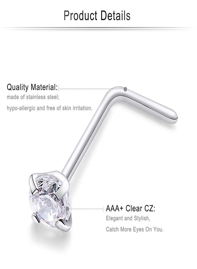 Cisyozi 20G Nose Rings Studs for Women Stainless Surgical Steel Opal Heart Hypoallergenic Cute Small Stud Nose Nostril Ring L Shaped Bend Curved Nose Piercing Jewelry for Women Men CZ Diamond - Image 2