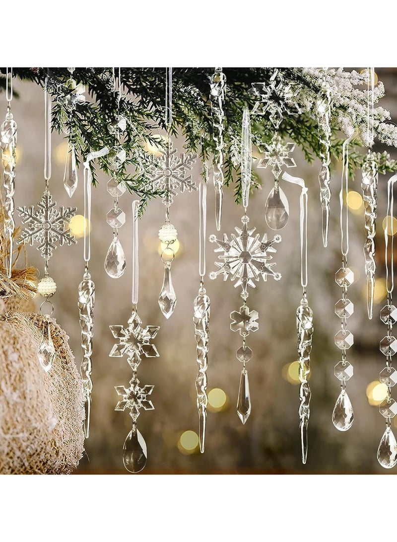 TAPIT 20PCS Christmas Tree Decoration Crystal Ornaments Christmas Hanging Acrylic Icicle Drop Snowflake Crystal Ornaments for Xmas Tree Winter New Year Party Supplies - Image 1