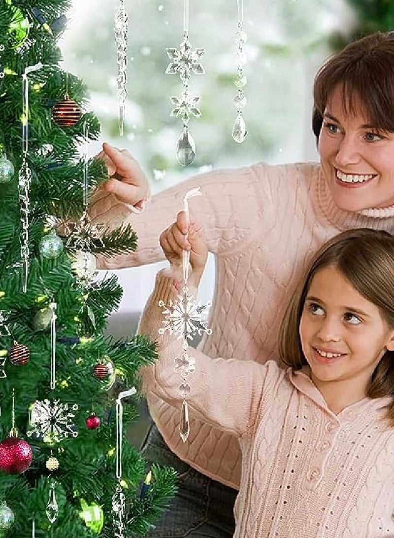 TAPIT 20PCS Christmas Tree Decoration Crystal Ornaments Christmas Hanging Acrylic Icicle Drop Snowflake Crystal Ornaments for Xmas Tree Winter New Year Party Supplies - Image 4