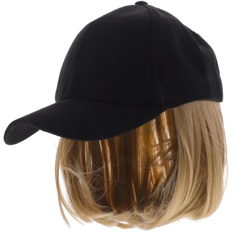 DOITOOL DOITOOL Canvas Hat Wig Straight Human Hair Wig Hats Has Short Straight Wig Hair Extension Hat Wig Caps for Women Onepiece Hat Wig Miss One Piece Sun Visor High Temperature Wire