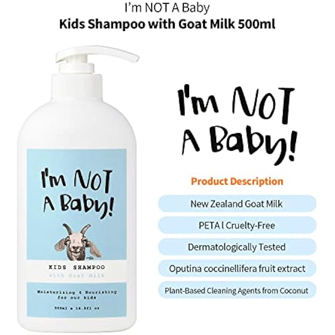 I'm NOT A Baby! KIDS SHAMPOO, 16.9 FL OZ, GOAT MILK, DERMATOLOGIST TESTED, ZERO SILICON, PETA CRUELTY- & ALLERGEN-FREE, GENTLE FOR KIDS - Image 3
