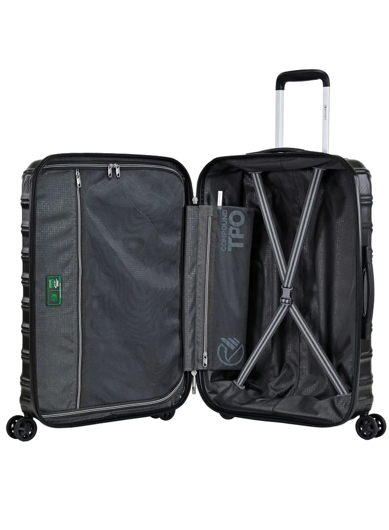 eminent Hard Case Travel Bag Medium Luggage Trolley TPO Lightweight Suitcase 4 Quiet Double Spinner Wheels with TSA Lock KK30 Black