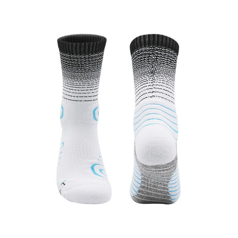 Generic Mens Autumn Winter Basketball Socks Mid-Calf Sweat-Absorbent YCIA3366 black/white
