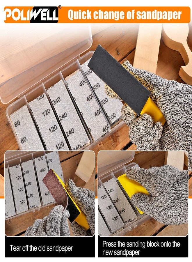 POLIWELL 120pcs Micro Detail SanderPaper Kit with Storage Box,3.5” x 1” Hand Sanding Block for Small Projects,3-in-1 Sand Paper Kit,80-600 Grit Sandpaper Assortment Pack for Wood Tight Narrow Spaces - Image 4
