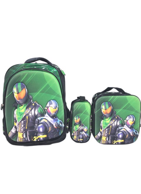Boys 16-inch 3D School Backpack Set with Lunch Bag and Pencil Case: Cool Character Design