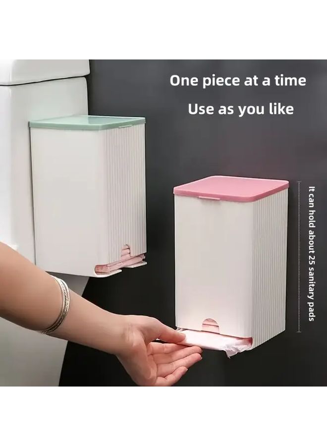 Pink Wall Mounted Sanitary Pad Holder And Organizer Flip Top Dustproof Storage Box With Color Coded Lid For Tampons Swabs Makeup Tools One Touch Lock No Tools Needed Bathroom Essentials - Image 1
