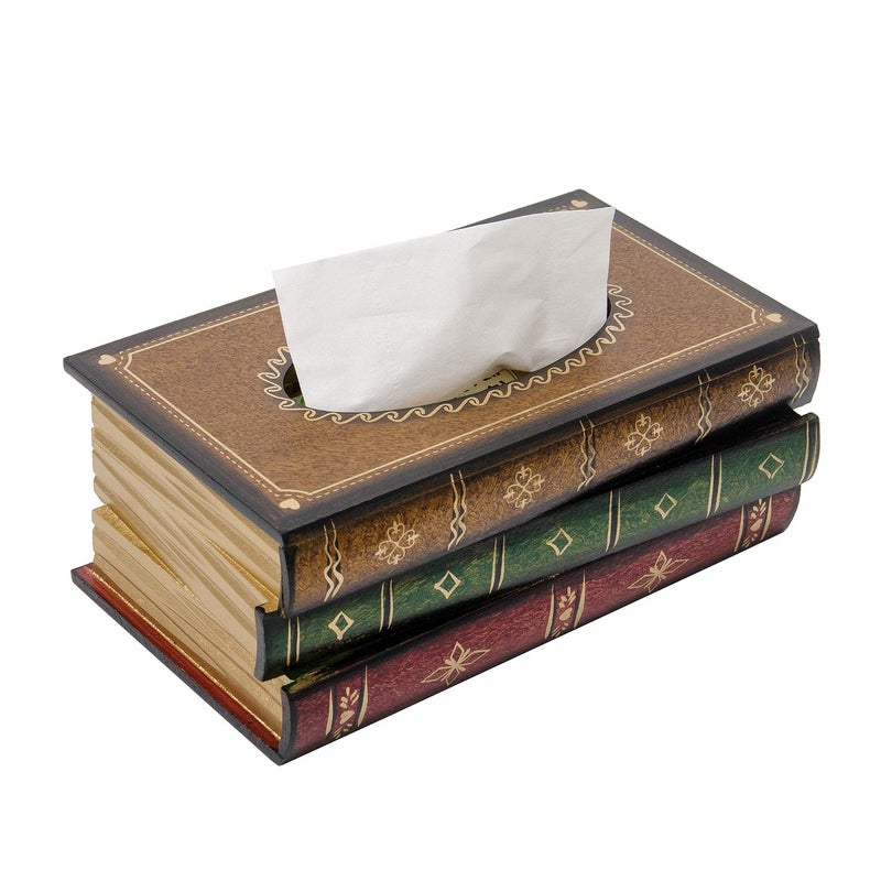 VERGOODR Crafted Classical Retro Wooden Antique Book Tissue Box Cover Rectangular Tissue Holder Dispenser Paper Cover Case Napkin Holder Home Decor for Bathroom living room office car kitchen