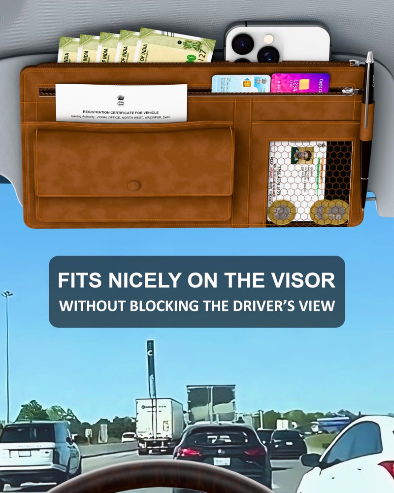 FEDUS Premium Car Sun Visor Organizer and Storage Car Document Holder, Sunglasses Holder for Car, Car All New Accessories Multipocket Pouch Auto Interior Accessories for Truck, SUV, Van - Image 3