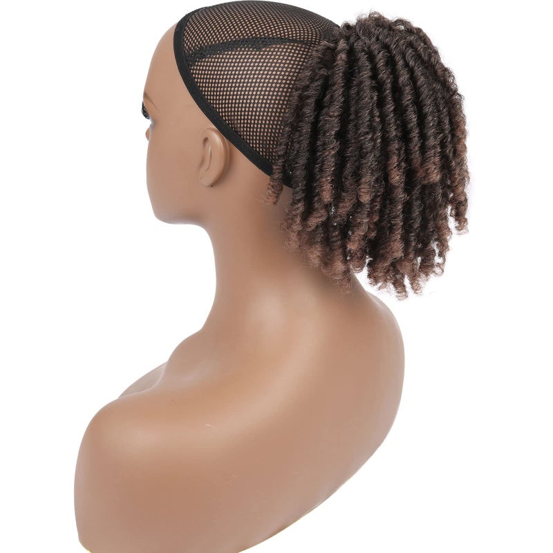 SCENTW Dreadlock Ponytail Extensions for Women Brown Drawstring Ponytail with Curly Ends Goddess Faux Locs Crochet Hair Synthetic Hair Piece Clip In Ponytail Extension Pony Tails Hairpieces