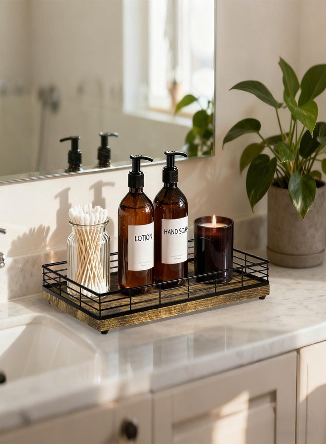 Focusonit Toilet Tank Tray - 13" x 8" Back of Toilet Topper Basket, Bathroom Vanity Tray for Countertop, Oka Wood Rustic - Image 2