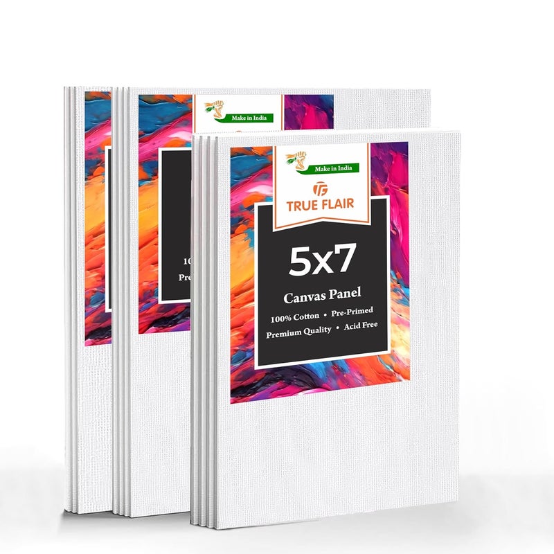 Trueflair 9 PC Cotton Canvas Boards for Acrylic Gouache Watercolour Ink Painting Art Supplies 5X7 8X8 8X10 3pcs Each 100 Cotton