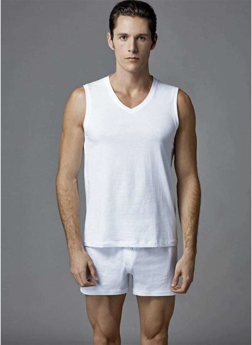 Eros Men's Cotton Sleeveless V Neck 2 Piece 031 White