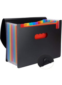 Bukela File Organisers, 12 Pockets Expanding File Folder, Accordion A4 Letter Size Portable Document Holder with Lid, Filling Folders Desk Storage Accordion File Organizer, Plastic Bills Storage Box  - Image 1