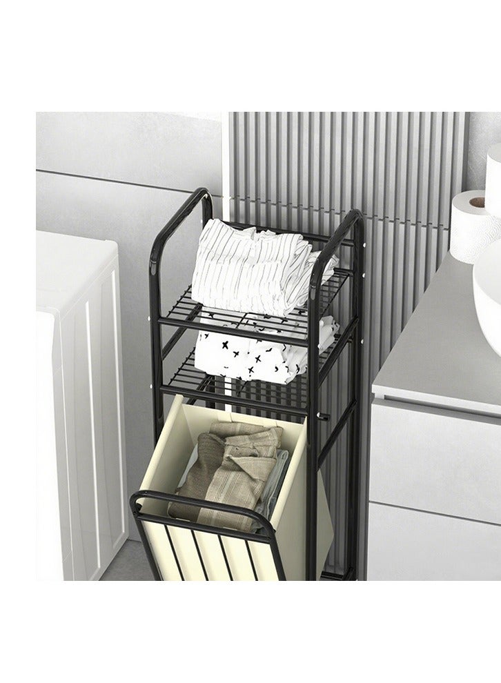Dirty Clothes Basket Storage Rack Splicing Wrought Iron Easy To Assemble Bathroom Laundry Rack Multifunctional Rack Black  - Image 4
