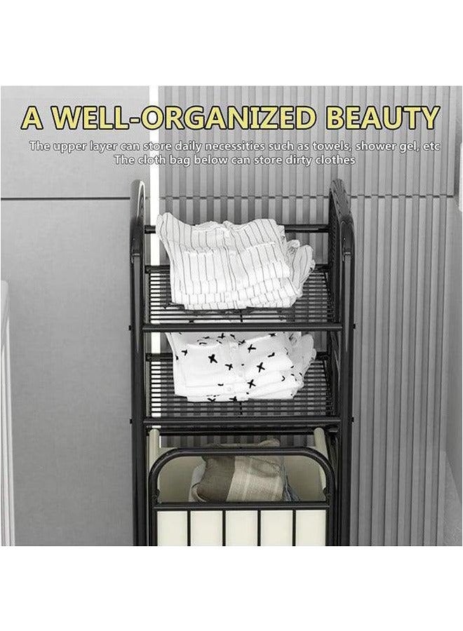 Dirty Clothes Basket Storage Rack Splicing Wrought Iron Easy To Assemble Bathroom Laundry Rack Multifunctional Rack Black - Image 3