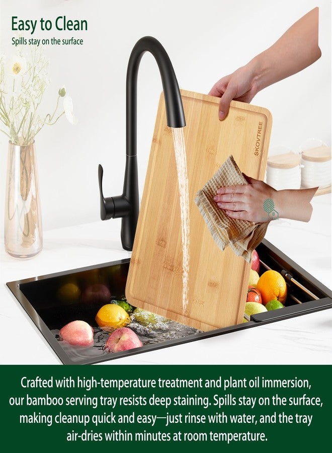 Skovtree Bamboo Serving Tray, Food Tray for Eating and Serving Coffee, Tea, 15.8x11.8 Inch - Image 3