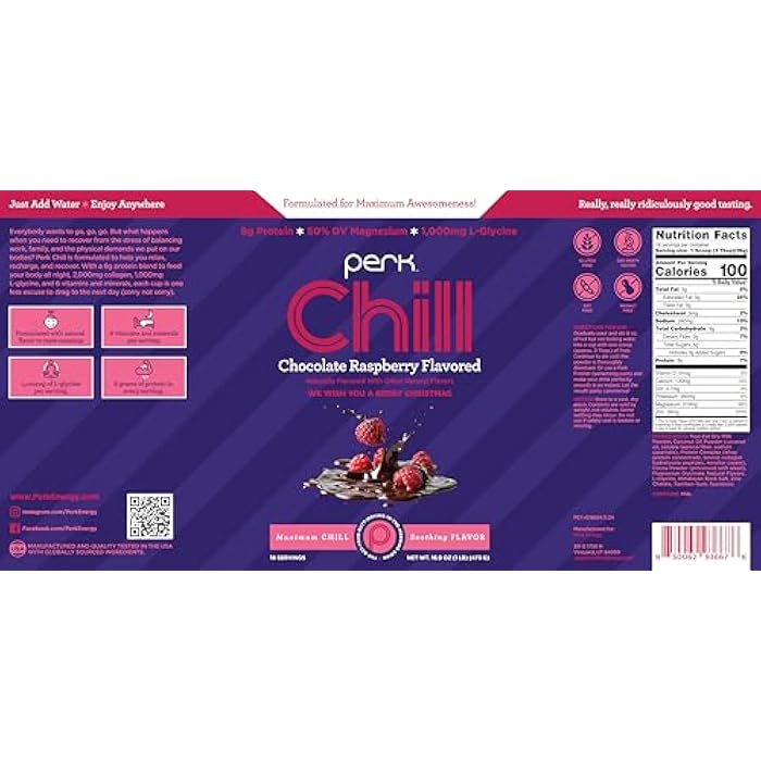 Perk Chill Drink Mix (Chocolate Raspberry) 18 Servings – Calming Melatonin-Free Nighttime Sleep Aid Support with Magnesium & L-Glycine, Soy-Free, Peanut-Free, Gluten-Free - Image 5