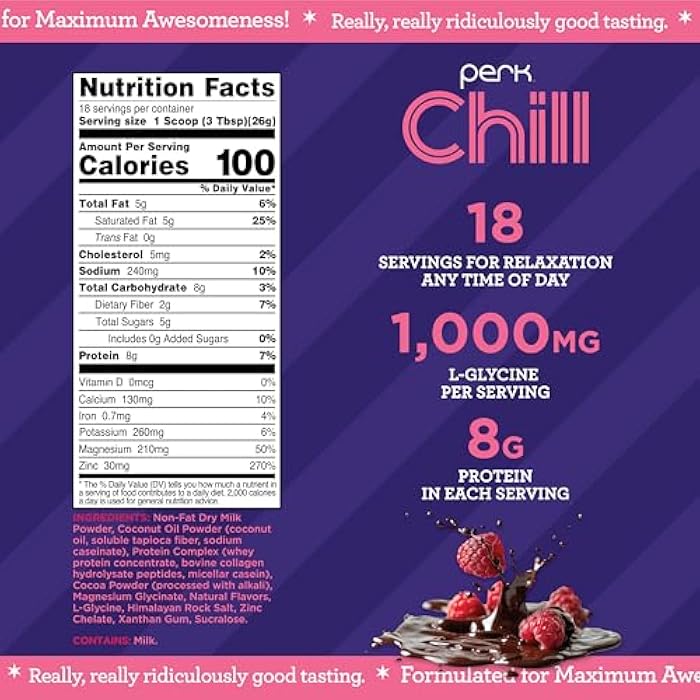 Perk Chill Drink Mix (Chocolate Raspberry) 18 Servings – Calming Melatonin-Free Nighttime Sleep Aid Support with Magnesium & L-Glycine, Soy-Free, Peanut-Free, Gluten-Free - Image 2