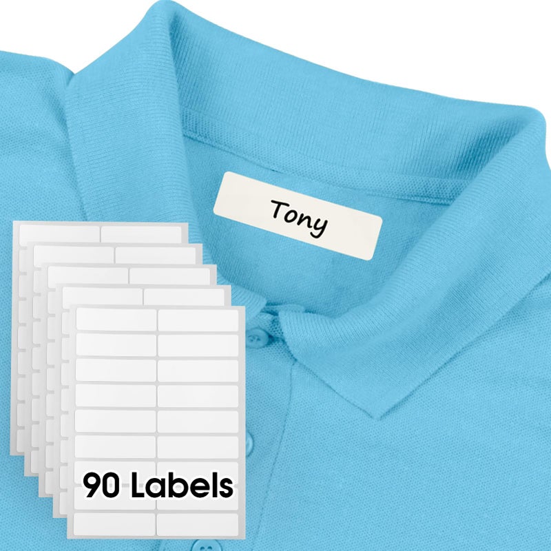 MaxGear 90 Pcs Kids No-Iron Clothing Labels, 0.5x1.75 Inch Self-Stick Fabric Tags, Washer Friendly Write-On Waterproof Name Labels for School Daycare Nursing Care - Image 1