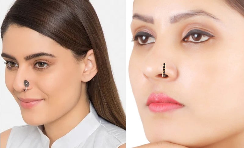 VAMA Fashions Oxidised Metal German Silver Nose Pin Ring Studs Body Piercing Jewellery Nosepin for Women - Image 2