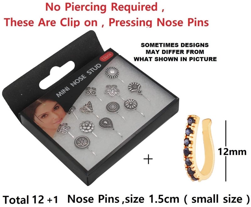 VAMA Fashions Oxidised Metal German Silver Nose Pin Ring Studs Body Piercing Jewellery Nosepin for Women - Image 4