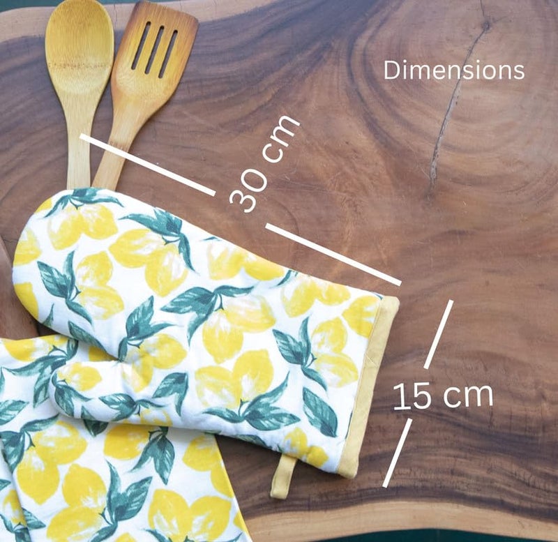 Oak & Lily 100% Cotton Oven Mittens (Set of 2) | Heat Proof, Quilted & Washable | 15 x 30 cm | European Quality Oven Mitts | Ideal for Cooking & Baking | Lemon Yellow - Image 4