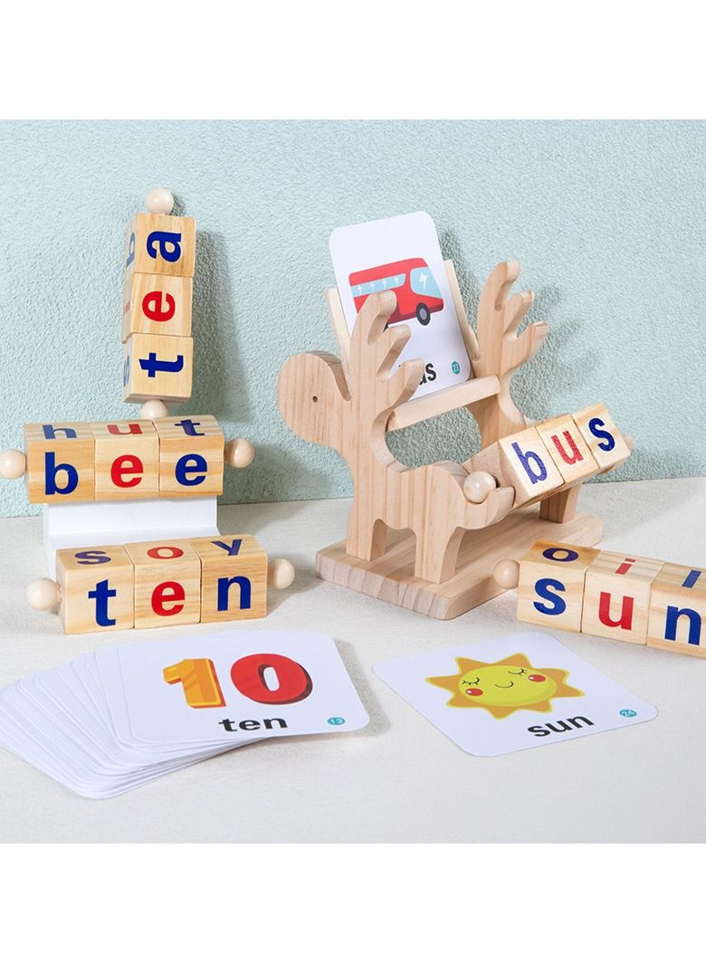 MIXDE Wood Spin and Read Montessori Phonetic Reading Blocks Combines Spelling Blocks with Phonics flashcards for a Frustration Free Spelling for Kids - Image 1