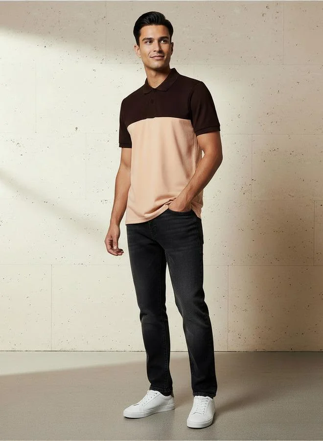 سبلاش فيڤ Men Short Sleeves Colourblock Polo T-shirt