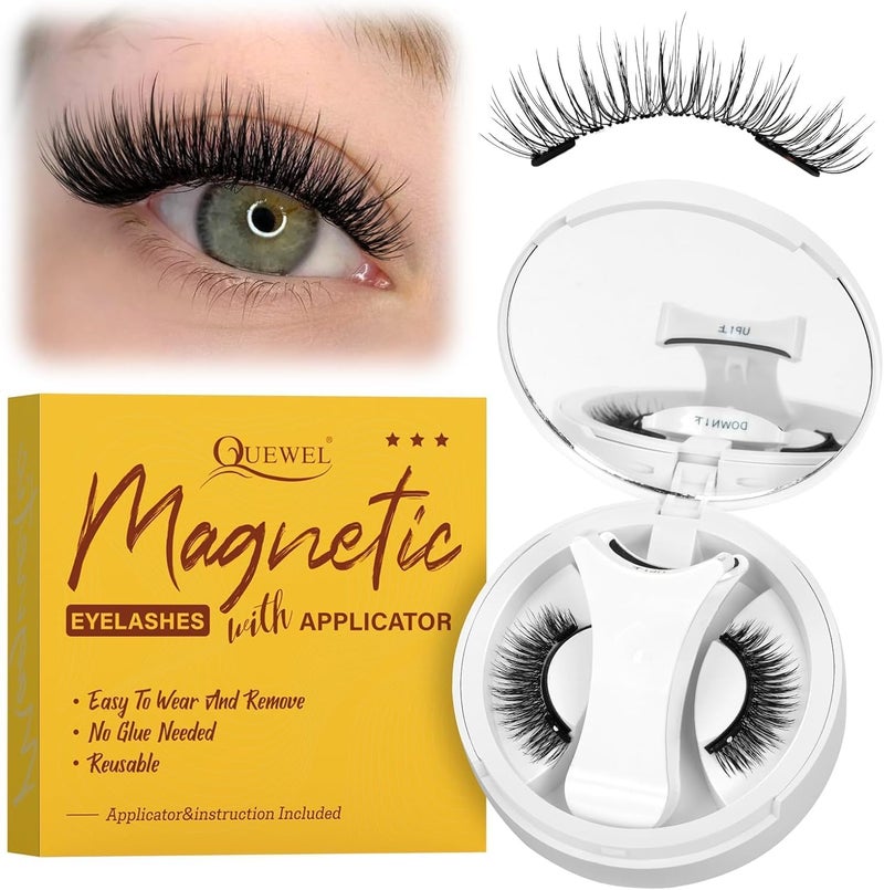 QUEWEL MagneticEyelashes with Applicator Portable MagneticLashes with Applicator Upgrade 2 Magnets False Eyelashes Easy to Wear and Remove Magnetics NZA2