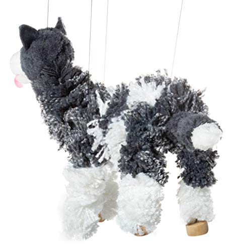 Artisan Owl Siberian Husky Marionette Puppet - Yarn Dog with Wooden Feet, Detachable Strings (Black) - Image 3