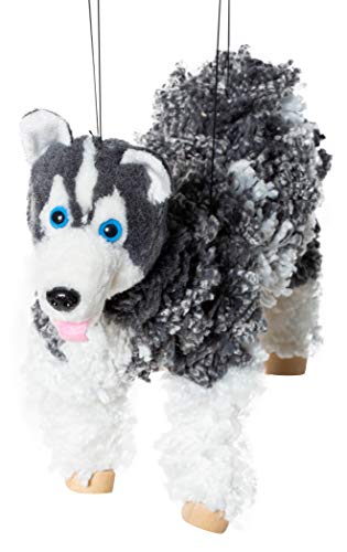 Artisan Owl Siberian Husky Marionette Puppet - Yarn Dog with Wooden Feet, Detachable Strings (Black) - Image 2