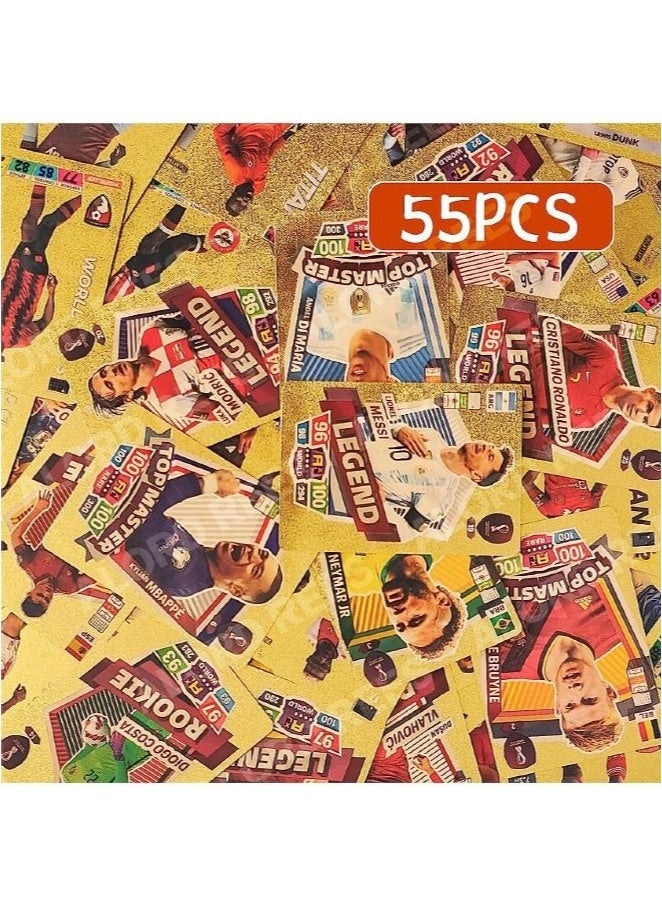 55 PCS Gold Foil World Football Cards, Soccer Trading Card, Gold Foil Cards, No Repetition