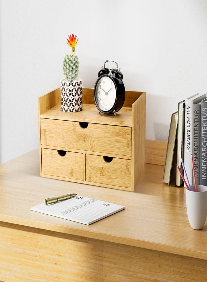 Charmewooden 3 Drawers Bamboo Desk Organizer with shelf, Storage Drawer - Image 3