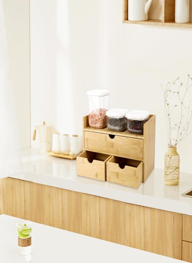 Charmewooden 3 Drawers Bamboo Desk Organizer with shelf, Storage Drawer - Image 5