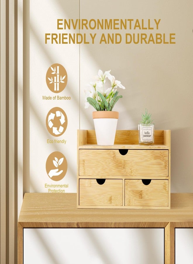 Charmewooden 3 Drawers Bamboo Desk Organizer with shelf, Storage Drawer - Image 4