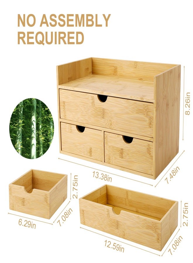 Charmewooden 3 Drawers Bamboo Desk Organizer with shelf, Storage Drawer - Image 2