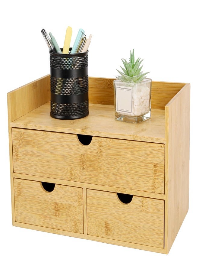 Charmewooden 3 Drawers Bamboo Desk Organizer with shelf, Storage Drawer - Image 1