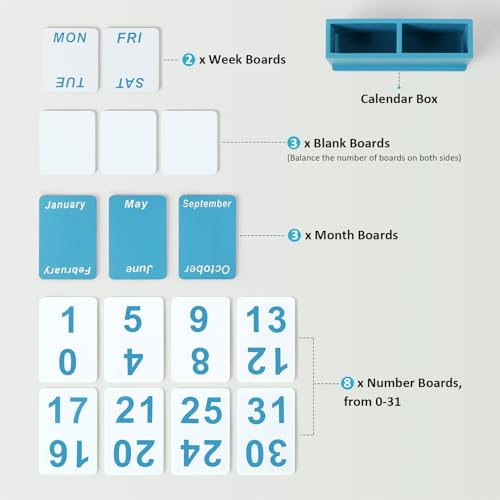 DEERINE Wooden Block Perpetual Calendar for Desk, Daily Desktop Standing Flip Calendar with Large Display, Modern Farmhouse Aesthetic Desk Accessories for Home Office Decor, Reusable Yearly, Blue - Image 4