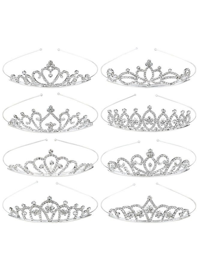 Cinaci 8 Pack Silver Metal Sparkly Glitter Rhinestone Crown Headbands Wedding Prom Birthday Party Princess Hair Tiaras Clasps Accessories for Kids Girls Teens Women Brides - Image 1
