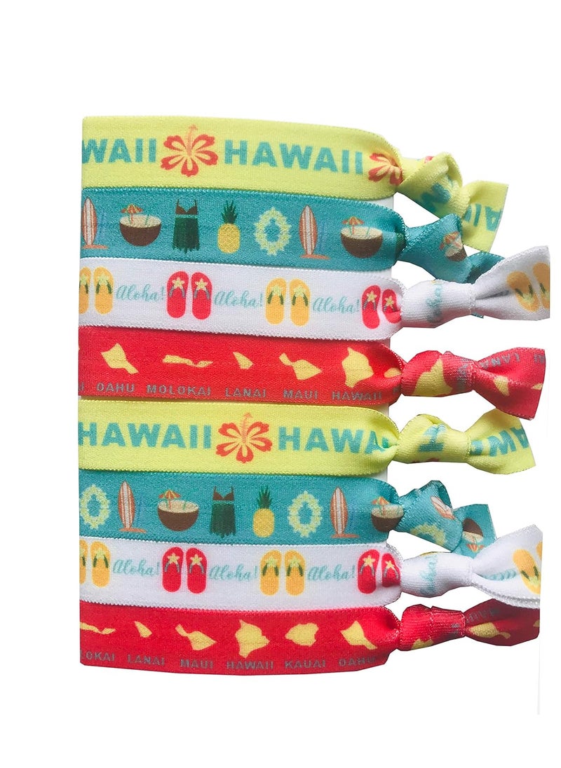 Sportigift 8 Piece Hawaiian Hair Ties - Hawaii Gifts, Accessories - Aloha, Hawaiian Islands - 8 Count 